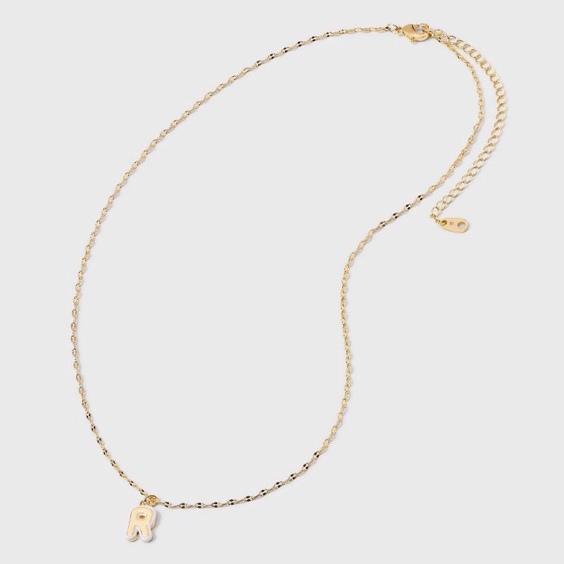 slide 2 of 4, 14K Gold Dipped Enamel "R" Initial Pendant Necklace - A New Day™ Gold/White, 1 ct
