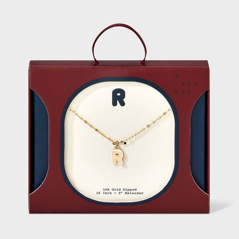slide 3 of 4, 14K Gold Dipped Enamel "R" Initial Pendant Necklace - A New Day™ Gold/White, 1 ct