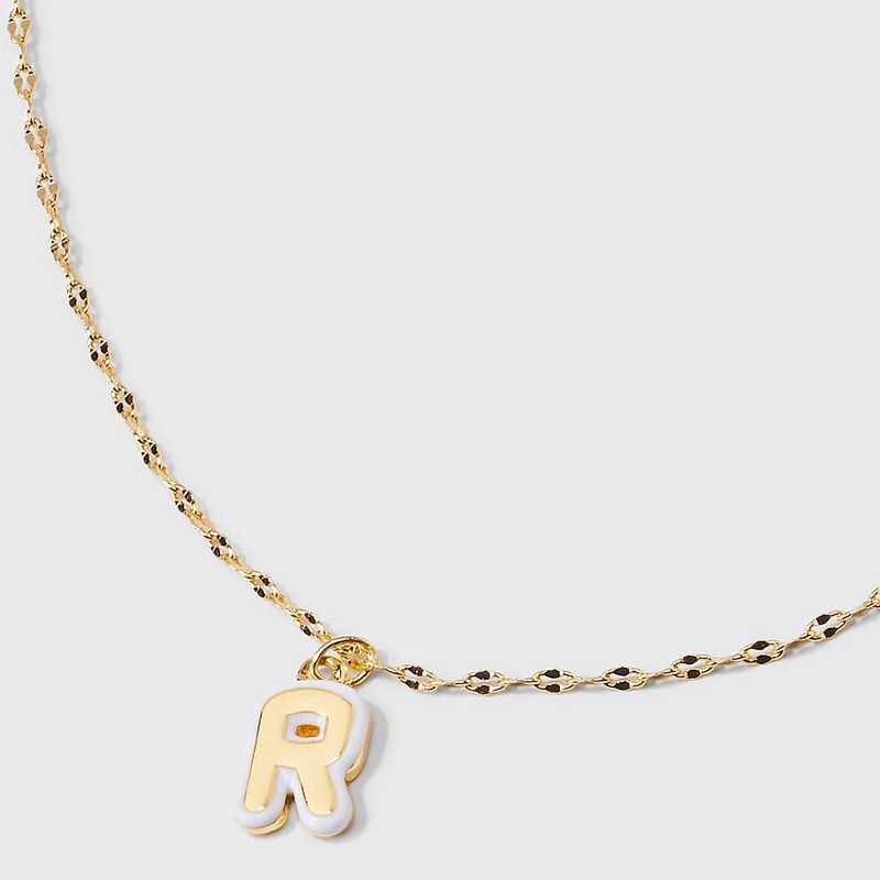 slide 4 of 4, 14K Gold Dipped Enamel "R" Initial Pendant Necklace - A New Day™ Gold/White, 1 ct