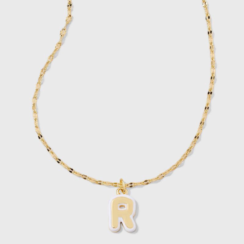 slide 1 of 4, 14K Gold Dipped Enamel "R" Initial Pendant Necklace - A New Day™ Gold/White, 1 ct