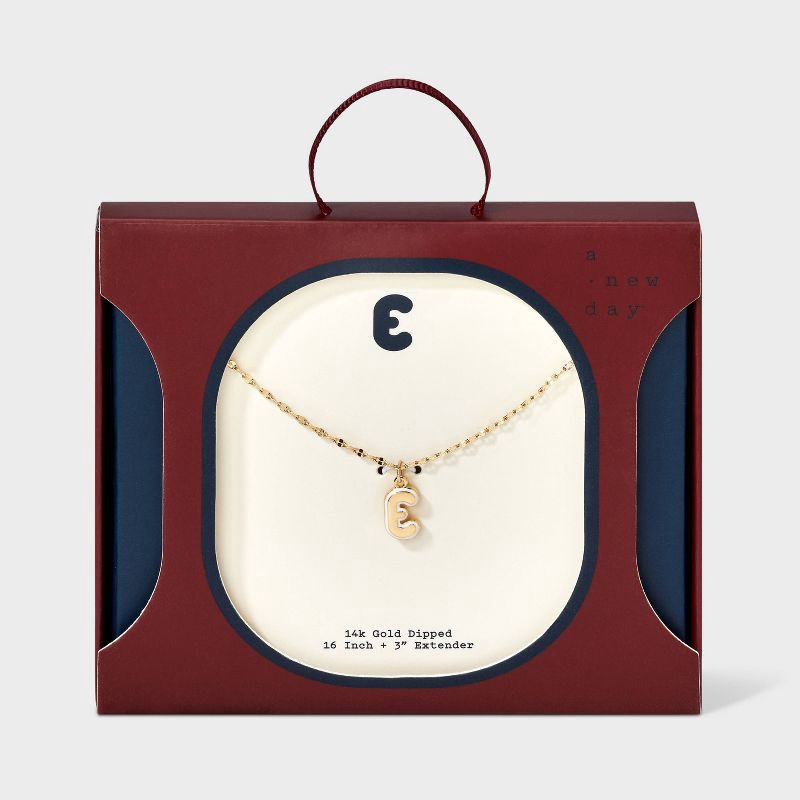 slide 3 of 4, 14K Gold Dipped Enamel "E" Initial Pendant Necklace - A New Day™ Gold/White, 1 ct