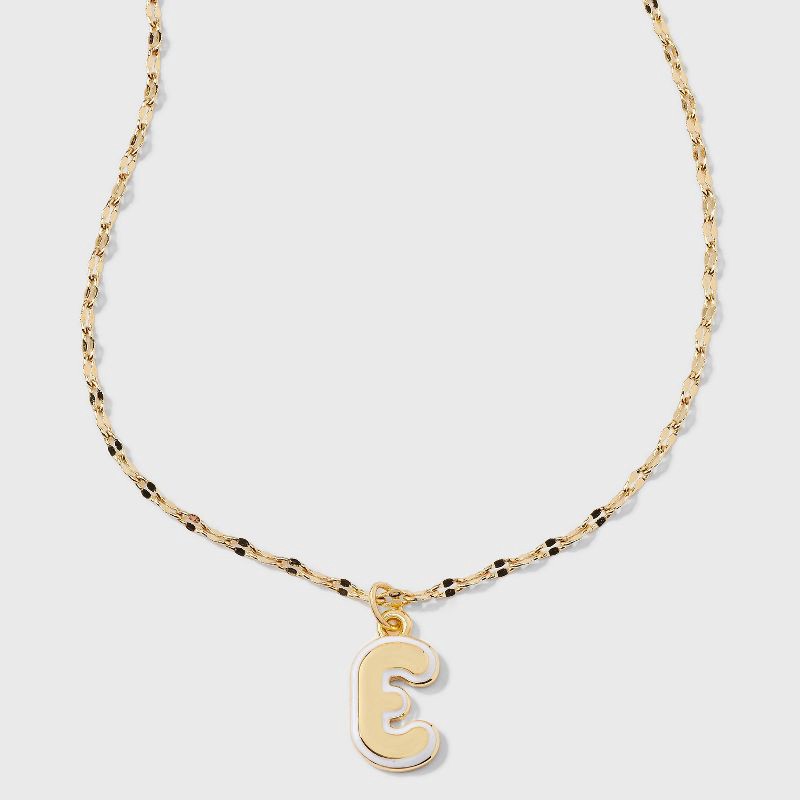 slide 1 of 4, 14K Gold Dipped Enamel "E" Initial Pendant Necklace - A New Day™ Gold/White, 1 ct