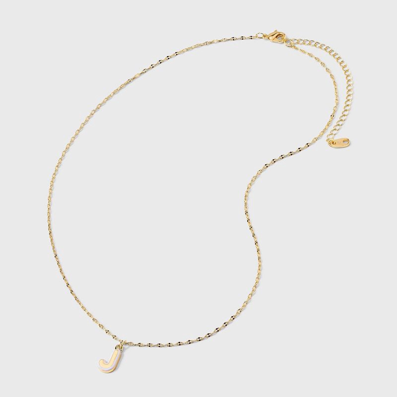 slide 2 of 4, 14K Gold Dipped Enamel "J" Initial Pendant Necklace - A New Day™ Gold/White, 1 ct