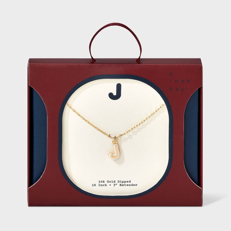 slide 3 of 4, 14K Gold Dipped Enamel "J" Initial Pendant Necklace - A New Day™ Gold/White, 1 ct