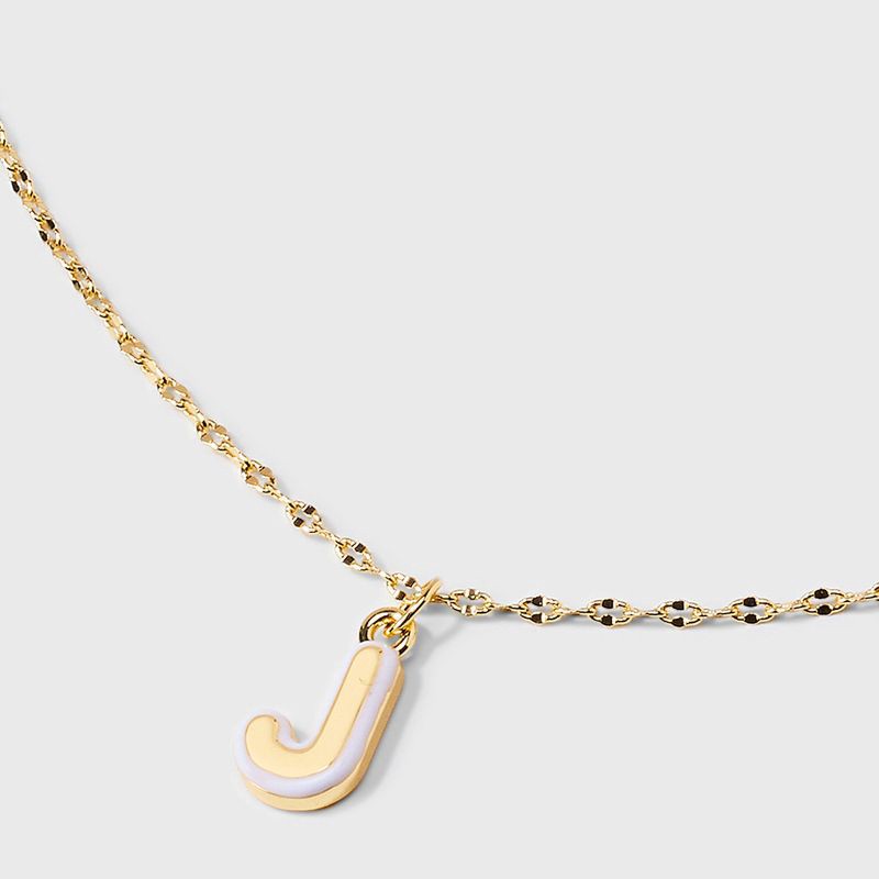 slide 4 of 4, 14K Gold Dipped Enamel "J" Initial Pendant Necklace - A New Day™ Gold/White, 1 ct