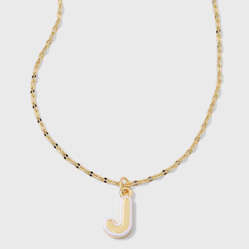 slide 1 of 4, 14K Gold Dipped Enamel "J" Initial Pendant Necklace - A New Day™ Gold/White, 1 ct