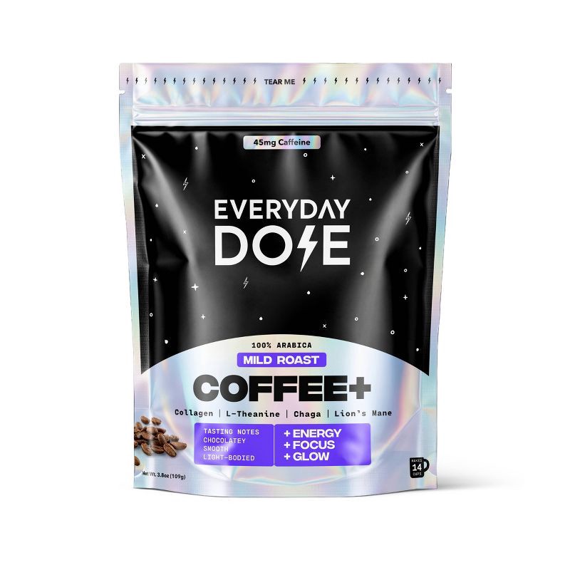 slide 1 of 6, Everyday Dose Mild Roast Mushroom Coffee+ - 100% Arabica Functional Instant Coffee Half Caff - 3.6oz, 3.6 oz