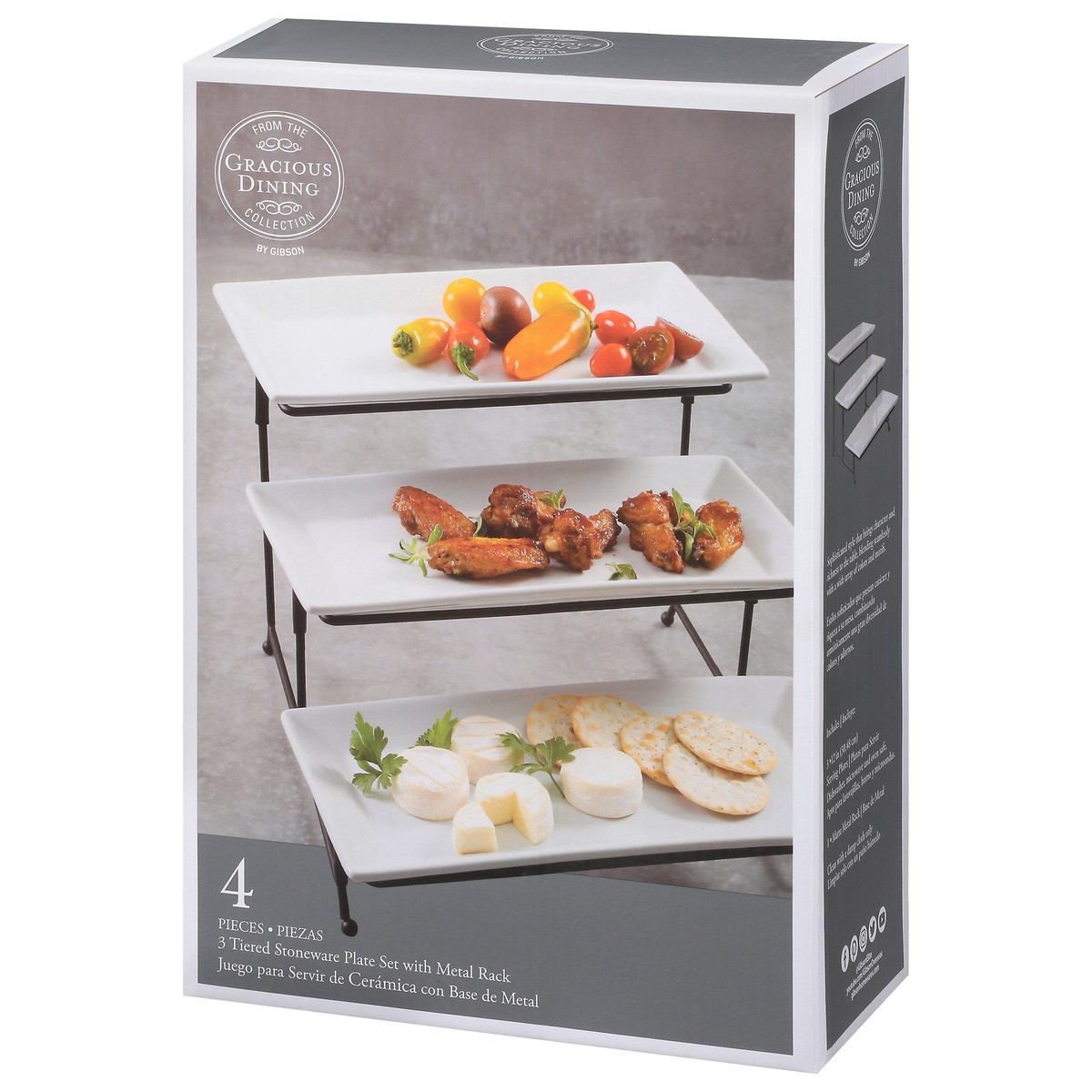 slide 6 of 9, Gibson Home Gracious Dining Collection 3 Tiered Stoneware White Serving Tray Set with Metal Stand 1 ea, 1 ct