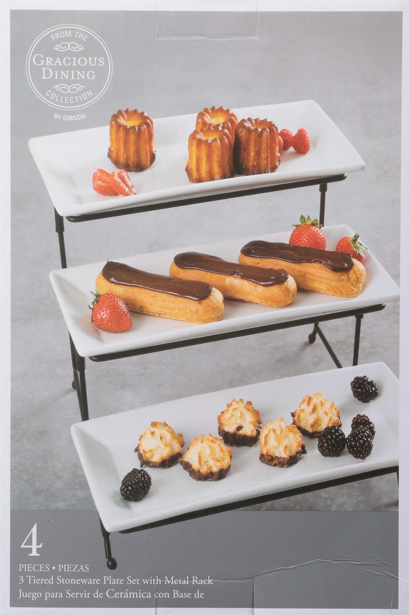 slide 2 of 9, Gibson Home Gracious Dining Collection 3 Tiered Stoneware White Serving Tray Set with Metal Stand 1 ea, 1 ct