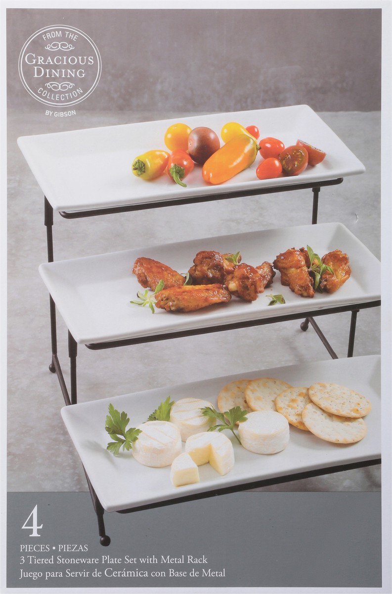 slide 5 of 9, Gibson Home Gracious Dining Collection 3 Tiered Stoneware White Serving Tray Set with Metal Stand 1 ea, 1 ct