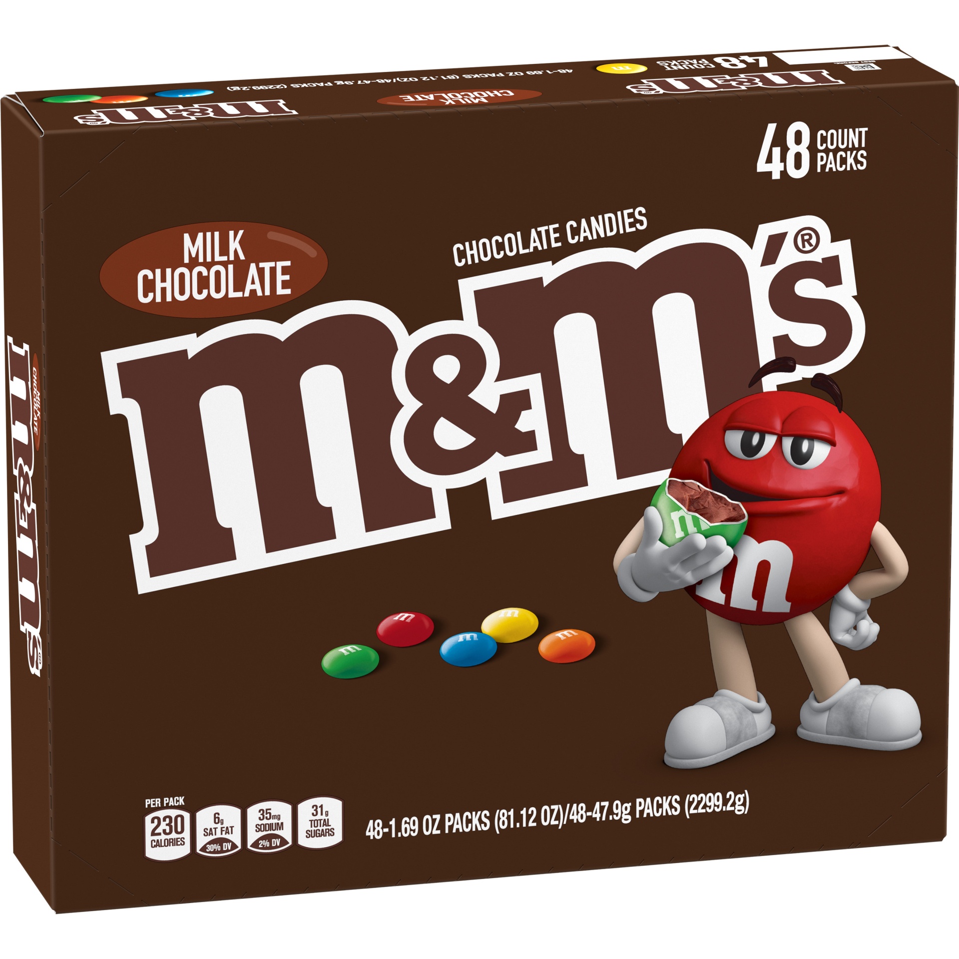 slide 1 of 1, M&M's Milk Chocolate Candy, Full Size 1.69 Oz Packs, 48 Ct Bulk Box, 81.12 oz