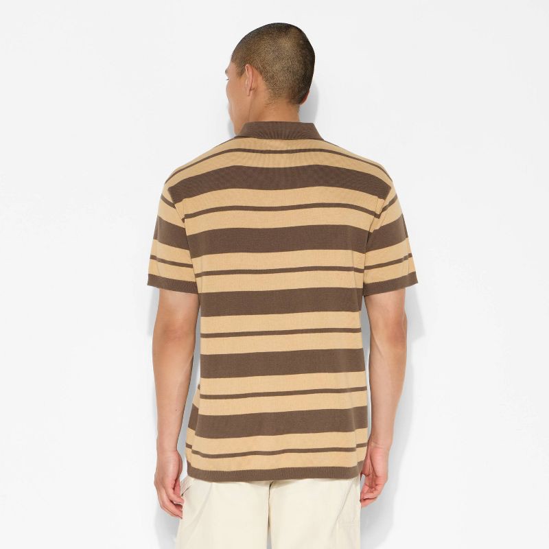 slide 3 of 3, Men's Short Sleeve Johnny Collar Sweater - Original Use™ Brown Striped M, 1 ct