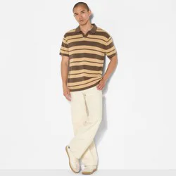 Men's Short Sleeve Johnny Collar Sweater - Original Use™ Brown Striped L