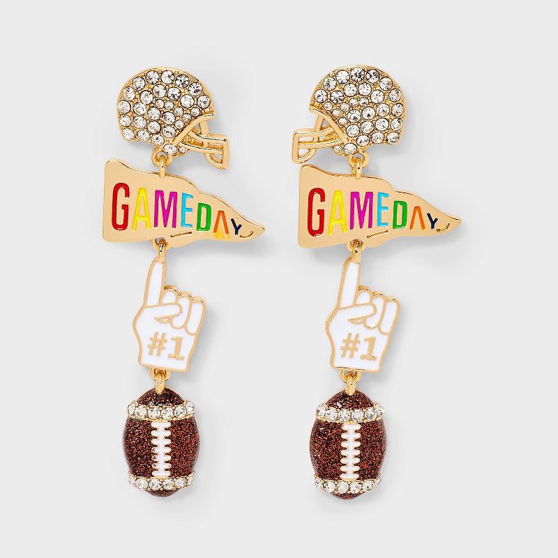 slide 1 of 2, SUGARFIX by BaubleBar Touchdown Season Statement Earrings - Gold/Brown, 1 ct
