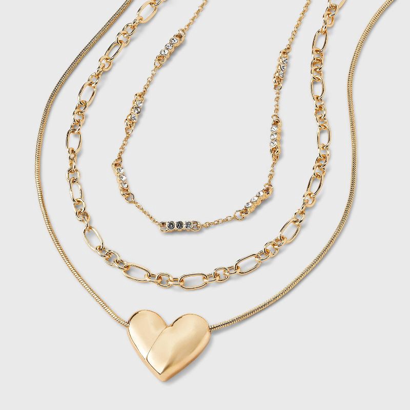 slide 1 of 4, SUGARFIX by BaubleBar Heart Multi-Strand Necklace Set - Gold, 1 ct