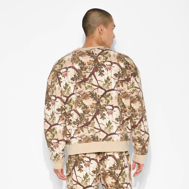 slide 3 of 3, Men's Fleece Crewneck Sweatshirt - Original Use™ Beige Camo S, 1 ct