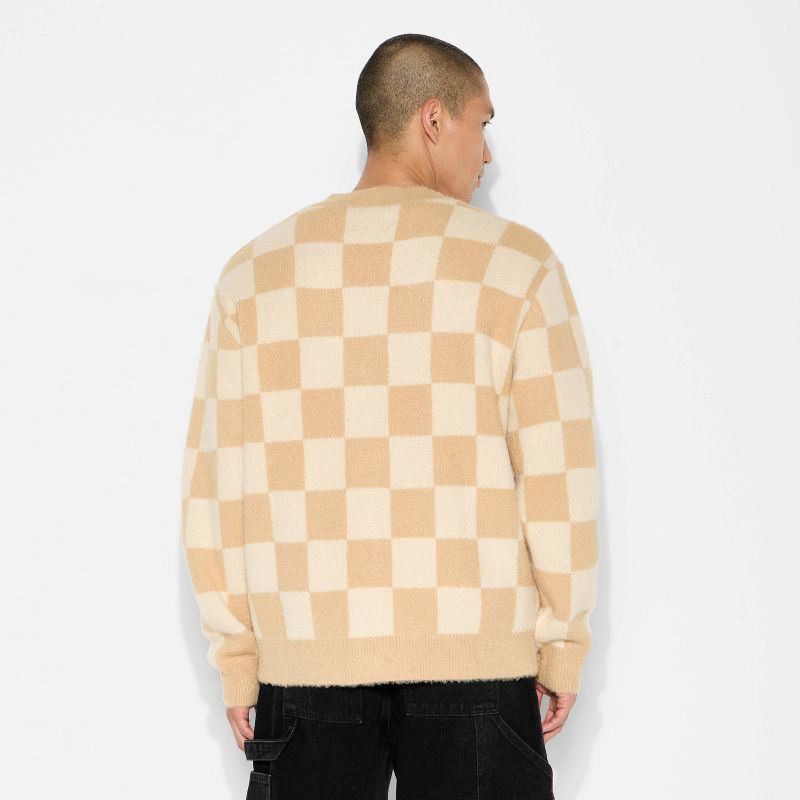 slide 3 of 3, Men's Oversized Cardigan Sweater - Original Use™ Cream Check XL, 1 ct