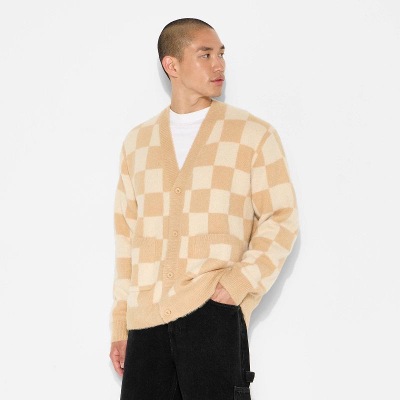 slide 2 of 3, Men's Oversized Cardigan Sweater - Original Use™ Cream Check XXL, 1 ct
