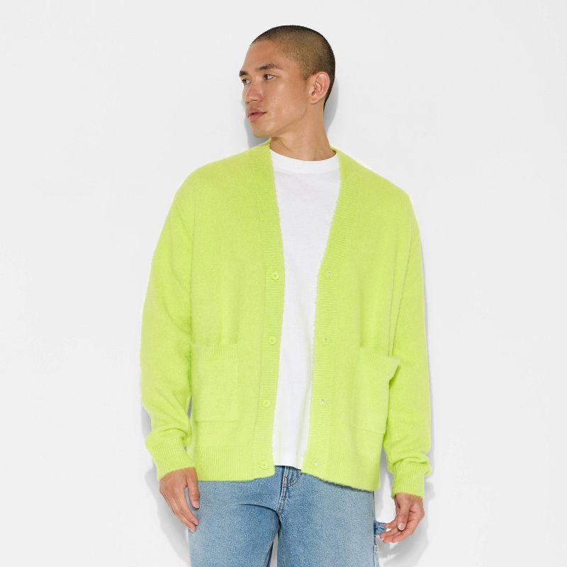 slide 2 of 3, Men's Oversized Cardigan Sweater - Original Use™ Neon Green XL, 1 ct