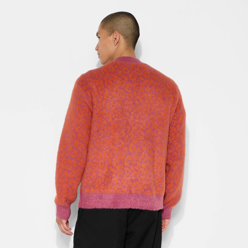 slide 3 of 3, Men's Oversized Cardigan Sweater - Original Use™ Berry Print S, 1 ct