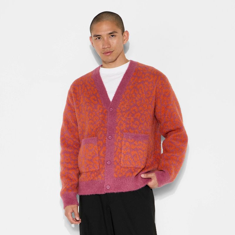 slide 2 of 3, Men's Oversized Cardigan Sweater - Original Use™ Berry Print XL, 1 ct