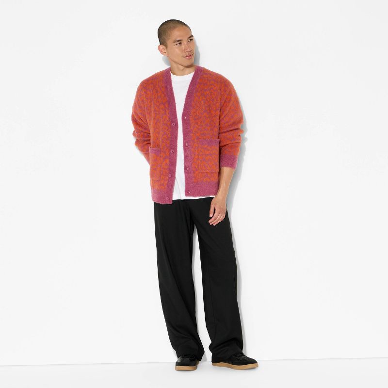 slide 1 of 3, Men's Oversized Cardigan Sweater - Original Use™ Berry Print XXL, 1 ct
