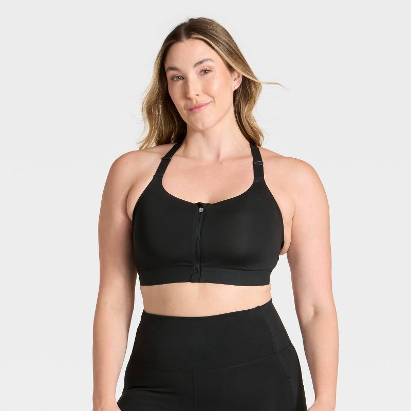 slide 4 of 5, Women's High Support Front Zip Bra - All In Motion™ Black 36DD, 1 ct