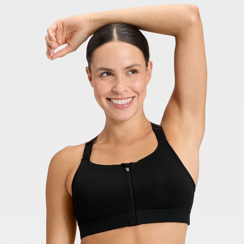 slide 3 of 5, Women's High Support Front Zip Bra - All In Motion™ Black 38B, 1 ct