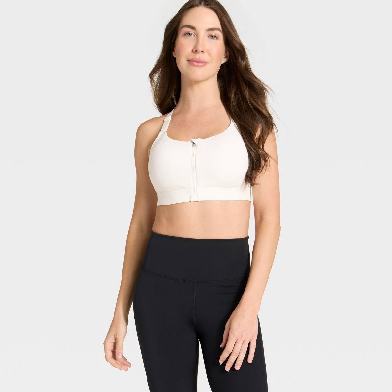 slide 3 of 5, Women's High Support Front Zip Bra - All In Motion™ Cream 38B, 1 ct