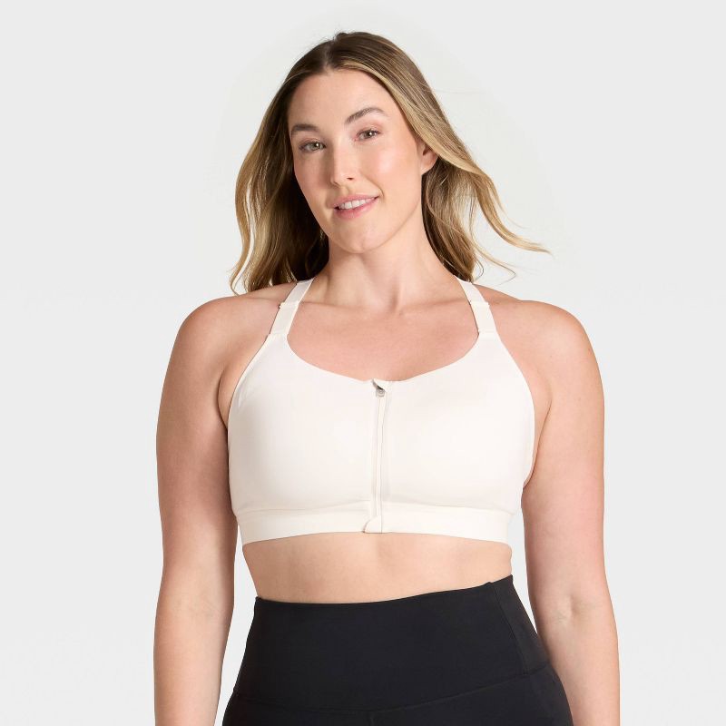 slide 4 of 5, Women's High Support Front Zip Bra - All In Motion™ Cream 38DD, 1 ct