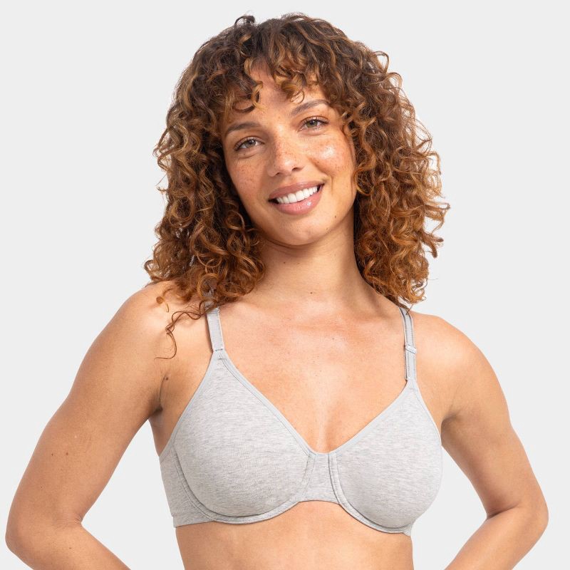 slide 1 of 4, Fruit of the Loom Women's Premium Cotton Stretch Unlined Underwire Bra - Gray L, 1 ct