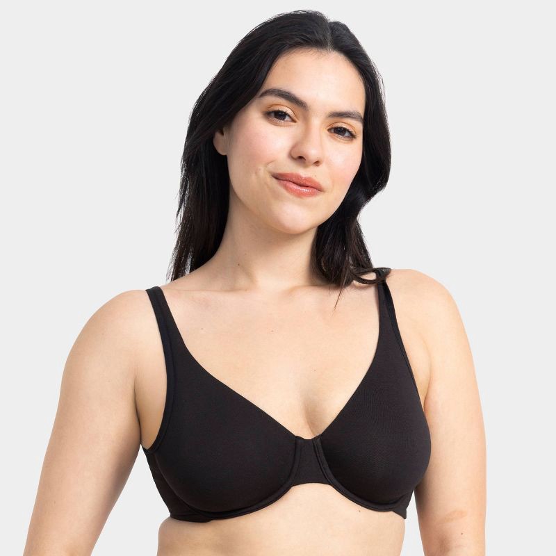 slide 3 of 6, Fruit of the Loom Women's Premium Cotton Stretch Unlined Underwire Bra - Black L, 1 ct
