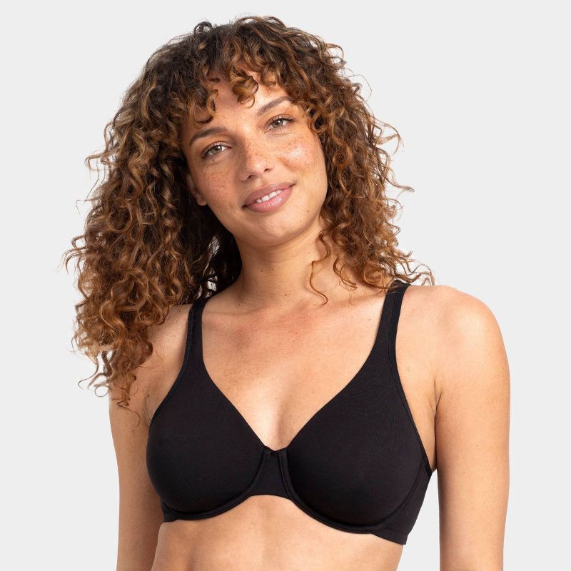 slide 1 of 6, Fruit of the Loom Women's Premium Cotton Stretch Unlined Underwire Bra - Black XXL, 1 ct