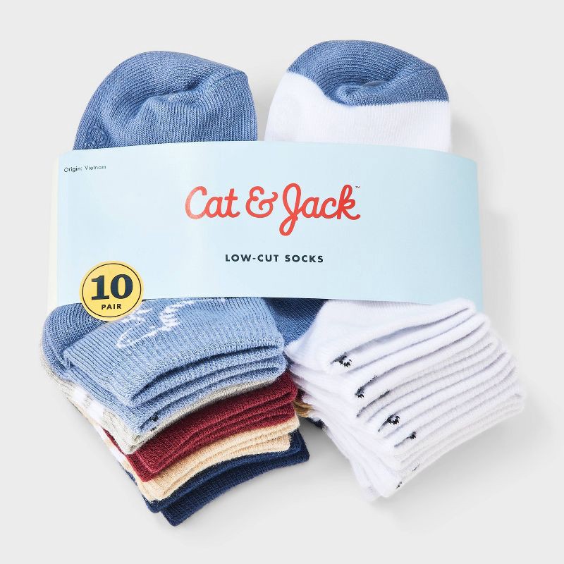 slide 2 of 3, Toddler Boys' 10pk Dino Striped Ankle Socks - Cat & Jack™ 2T-3T, 10 ct