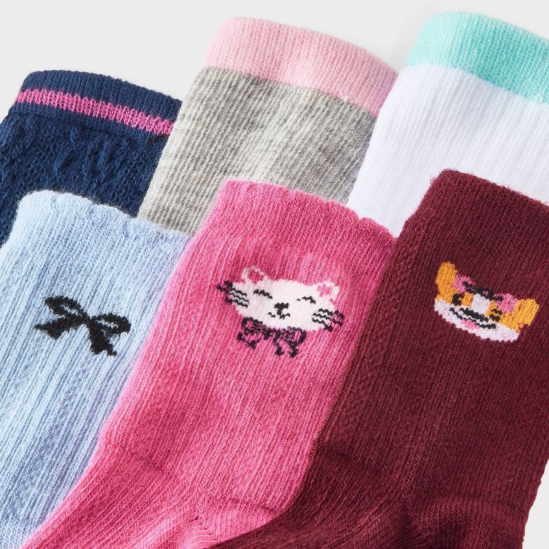slide 3 of 3, Baby Girls' 6pk Cat & Dog Bow Crew Socks - Cat & Jack™ 12-24M, 6 ct