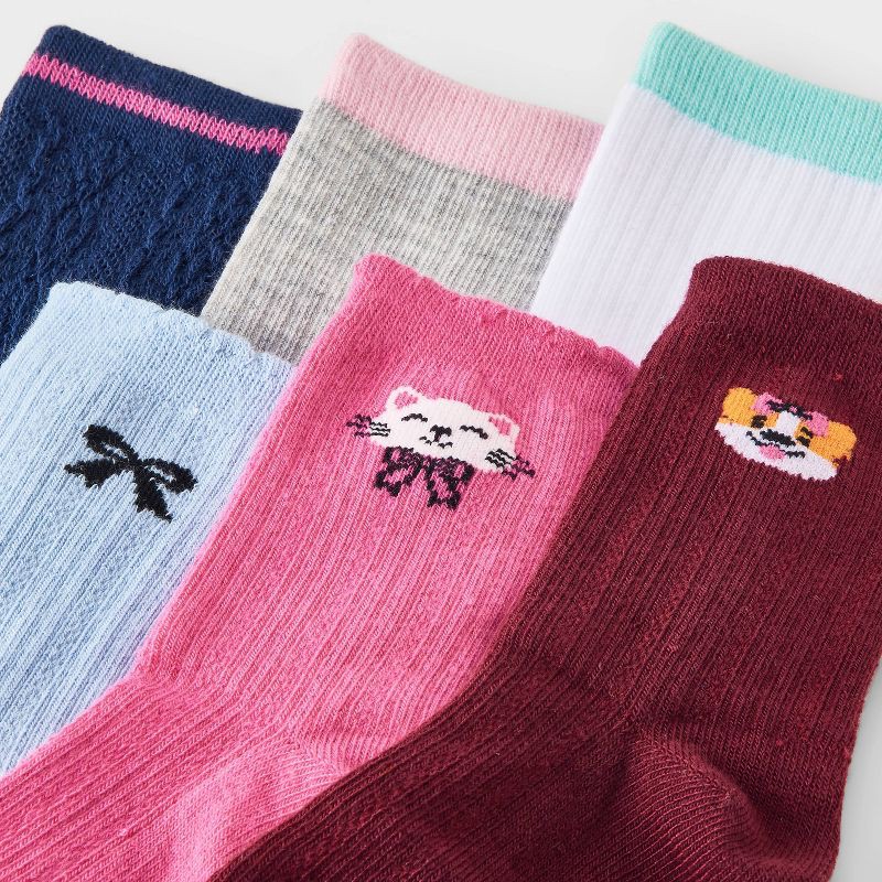 slide 3 of 3, Toddler Girls' 6pk Cat & Dog Bow Crew Socks - Cat & Jack™ 2T-3T, 6 ct