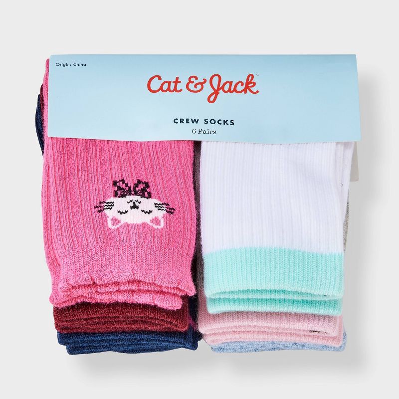 slide 2 of 3, Toddler Girls' 6pk Cat & Dog Bow Crew Socks - Cat & Jack™ 4T-5T, 6 ct