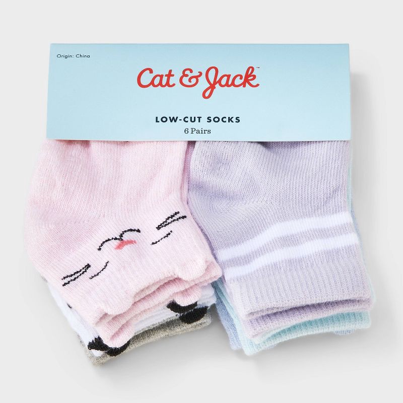 slide 2 of 3, Baby Girls' 6pk Critter Ankle Socks - Cat & Jack™ 12-24M, 6 ct