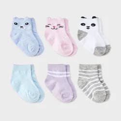 Baby Girls' 6pk Critter Ankle Socks - Cat & Jack™ 12-24M