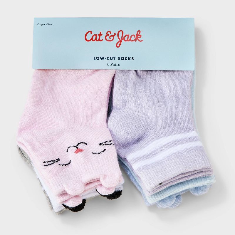 slide 2 of 3, Toddler Girls' 6pk Critter Ankle Socks - Cat & Jack™ 2T-3T, 6 ct