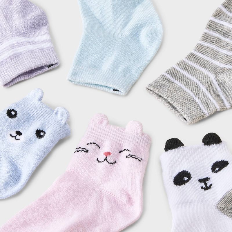 slide 3 of 3, Toddler Girls' 6pk Critter Ankle Socks - Cat & Jack™ 4T-5T, 6 ct