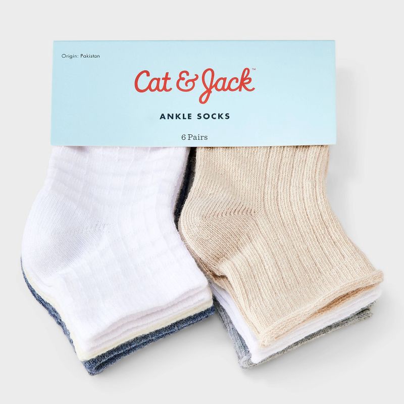 slide 2 of 3, Baby 6pk Waffle Ribbed Ankle Socks - Cat & Jack™ 6-12M, 6 ct