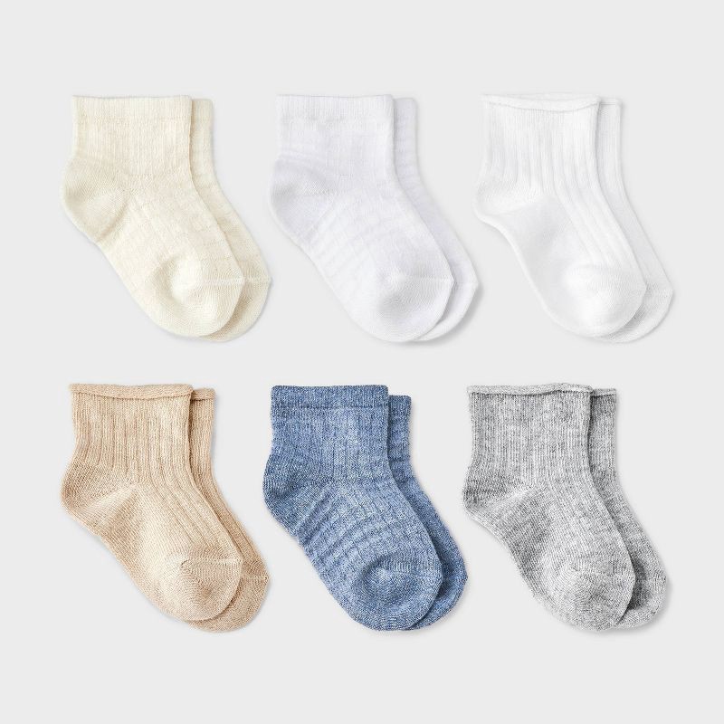 slide 1 of 3, Baby 6pk Waffle Ribbed Ankle Socks - Cat & Jack™ 12-24M, 6 ct
