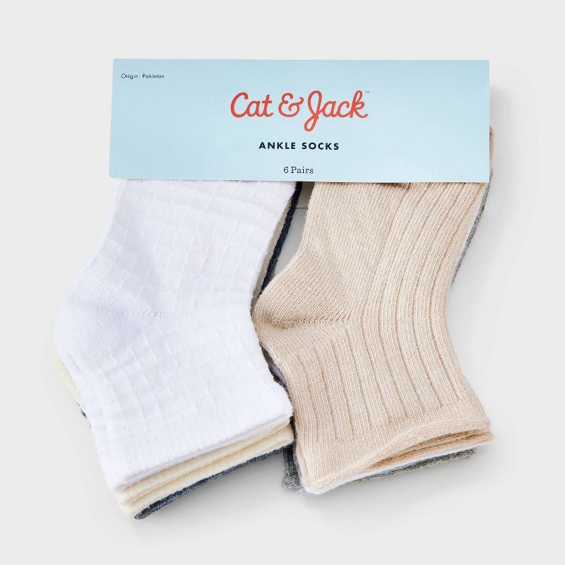 slide 2 of 3, Toddler 6pk Waffle Ribbed Ankle Socks - Cat & Jack™ 2T-3T, 6 ct