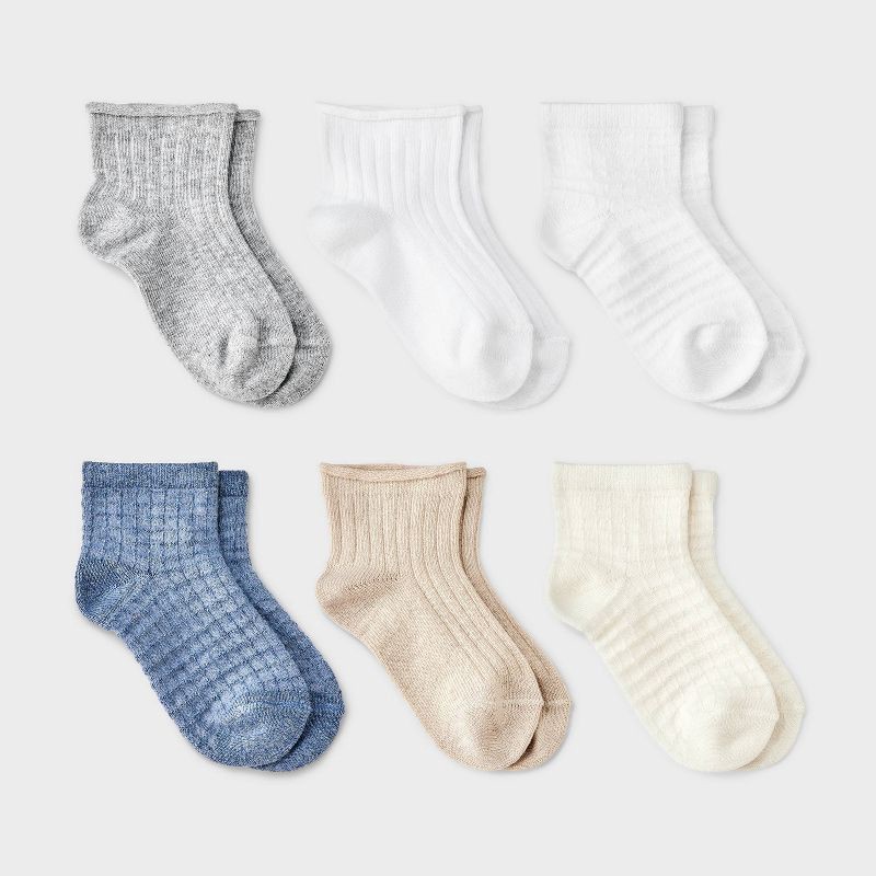 slide 1 of 3, Toddler 6pk Waffle Ribbed Ankle Socks - Cat & Jack™ 2T-3T, 6 ct