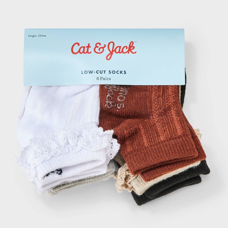 slide 2 of 3, Baby Girls' 6pk Ruffle Bow Ankle Socks - Cat & Jack™ 6-12M, 6 ct