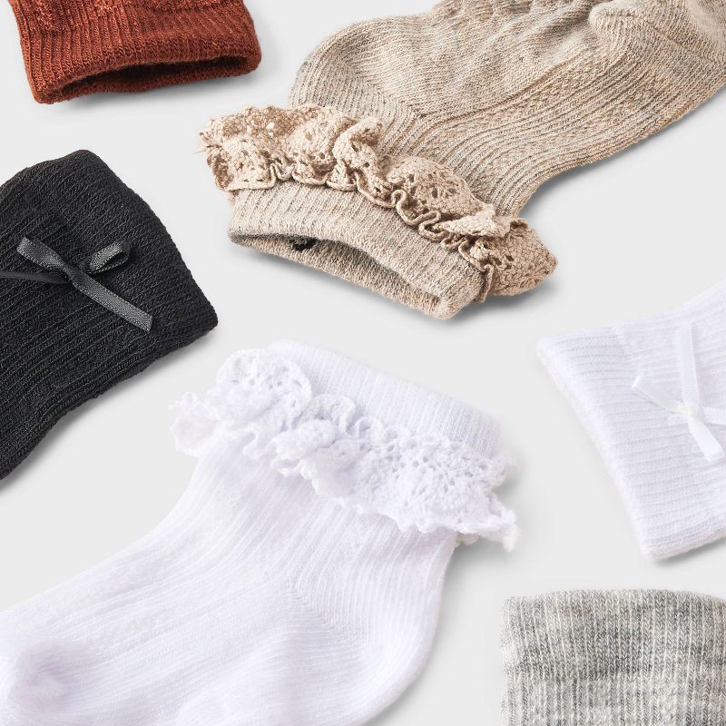 slide 3 of 3, Baby Girls' 6pk Ruffle Bow Ankle Socks - Cat & Jack™ 12-24M, 6 ct