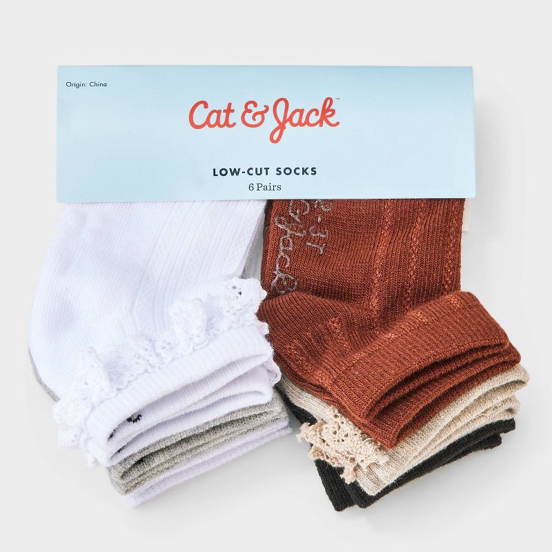 slide 2 of 3, Toddler Girls' 6pk Ruffle Bow Ankle Socks - Cat & Jack™ 2T-3T, 6 ct