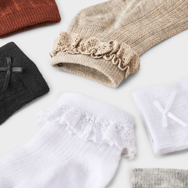 slide 3 of 3, Toddler Girls' 6pk Ruffle Bow Ankle Socks - Cat & Jack™ 4T-5T, 6 ct