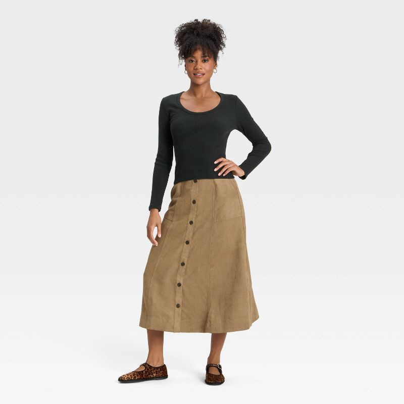 slide 3 of 4, Women's Slim Fit Long Sleeve Scoop Neck Ribbed T-Shirt - Universal Thread™ Black S, 1 ct